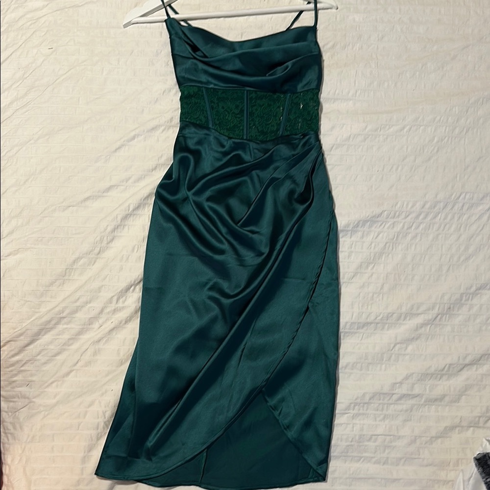Green Satin Dress with Slit